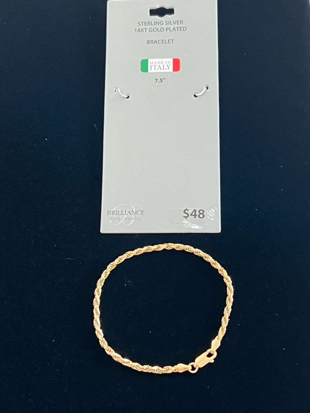 Brilliance Fine Jewelry 18K Gold Plated Sterling Silver 925 Rope Chain Bracelet